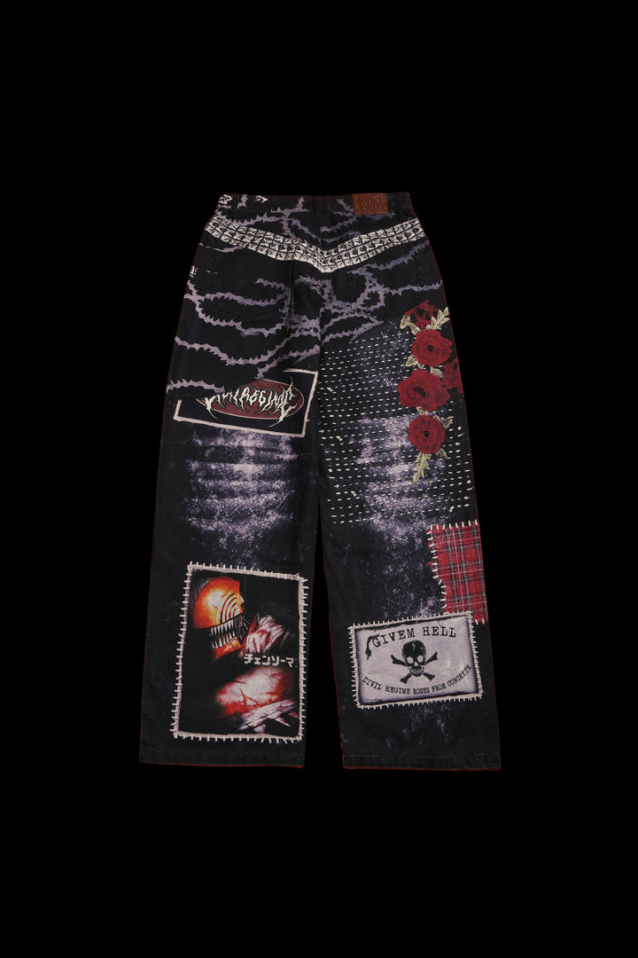 Krusty Chain Raw Denim Baggy Jeans in Vintage Black