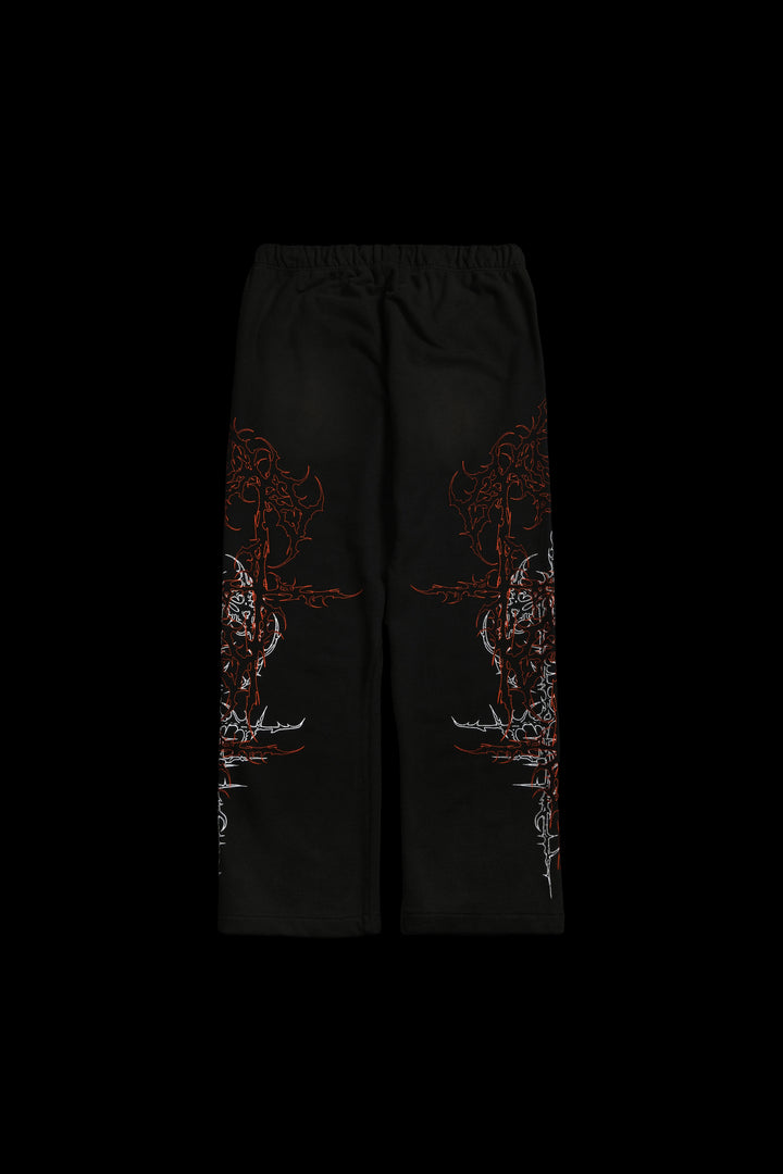 Lucid Eternal Wide Leg Fleece Pants in Vintage Black/Hallow Orange