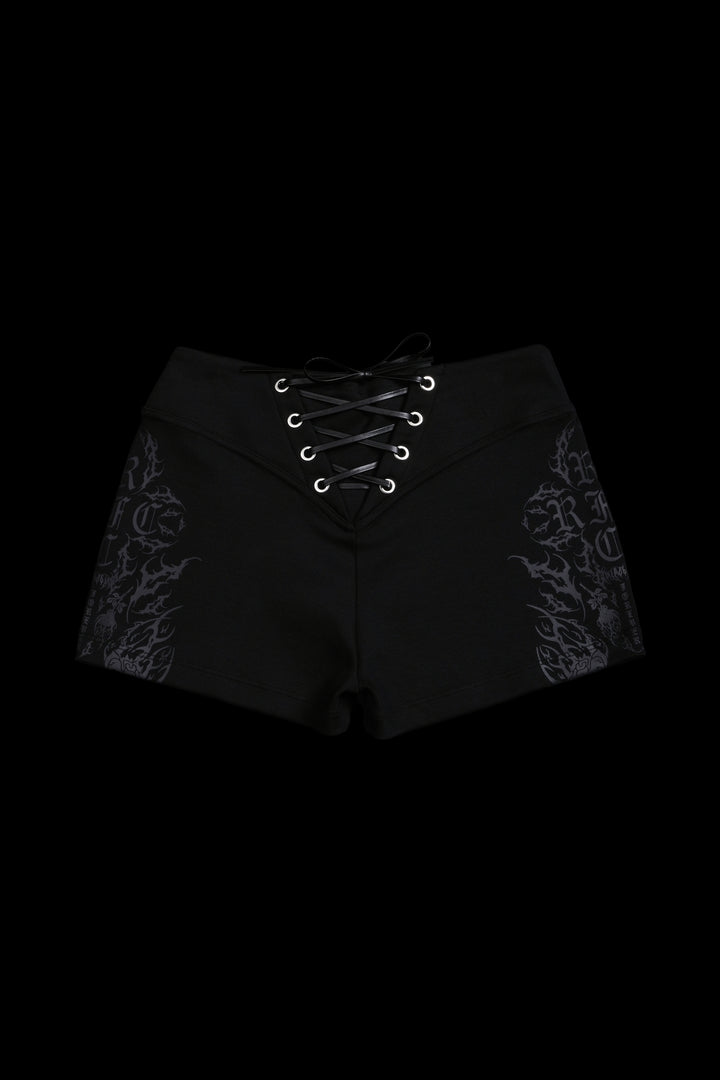 Rose Amore Laced Up Rose Shorts in Black