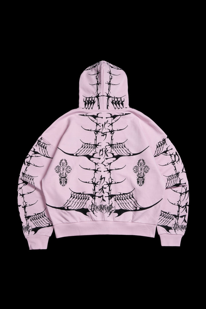 Bankai Brigade Outliers Distressed Zip Up Hoodie in Baby Pink
