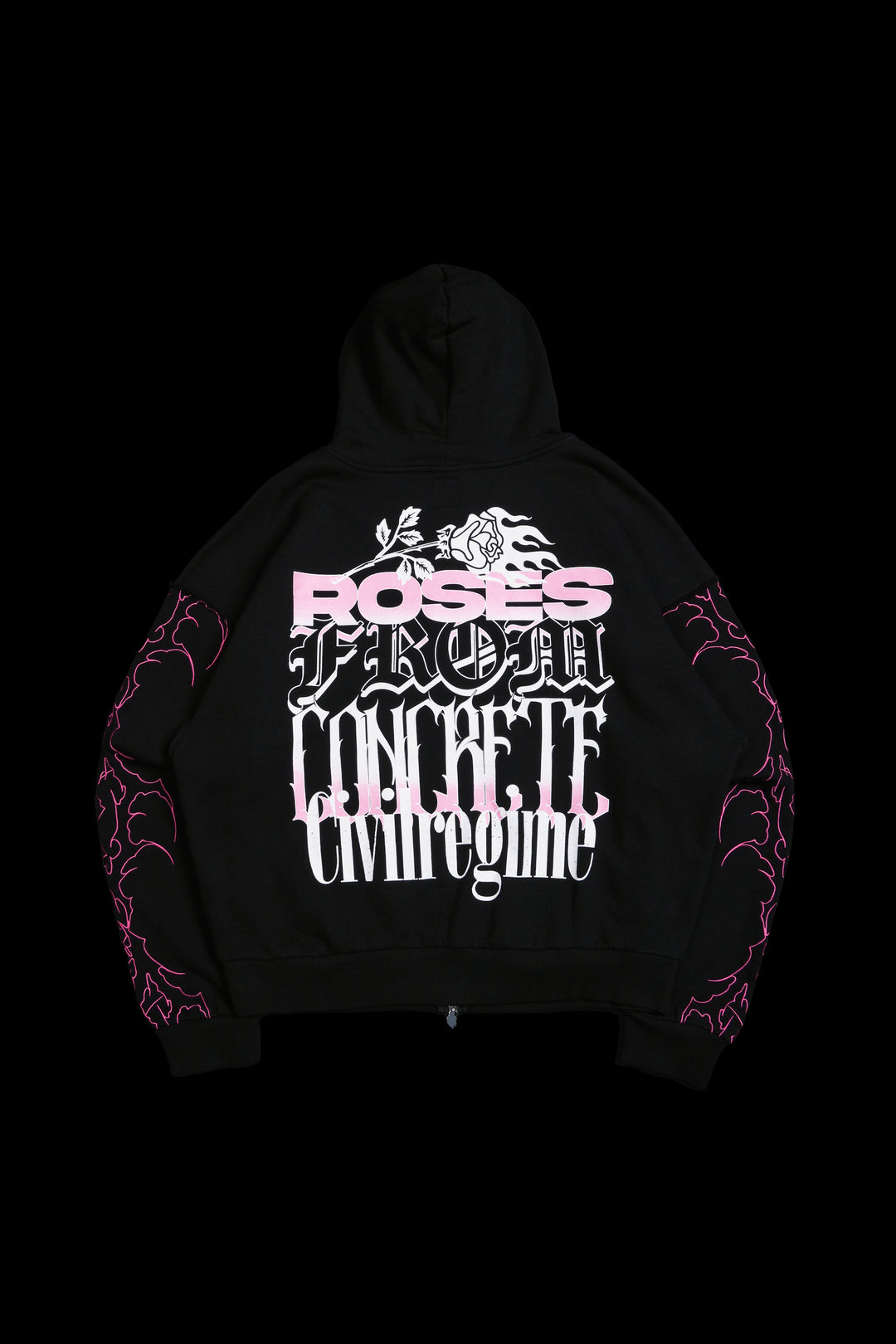 Blossom Civil Zip Up Hoodie in Baby Pink/Black