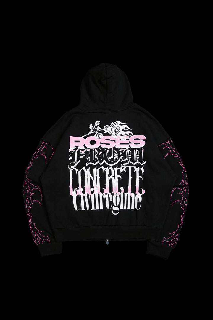 Blossom Civil Zip Up Hoodie in Baby Pink/Black