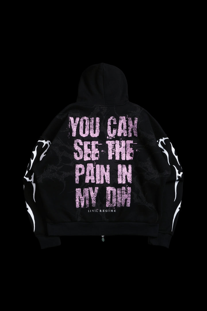 Pain In My Dih Civil Zip Up Hoodie in Black