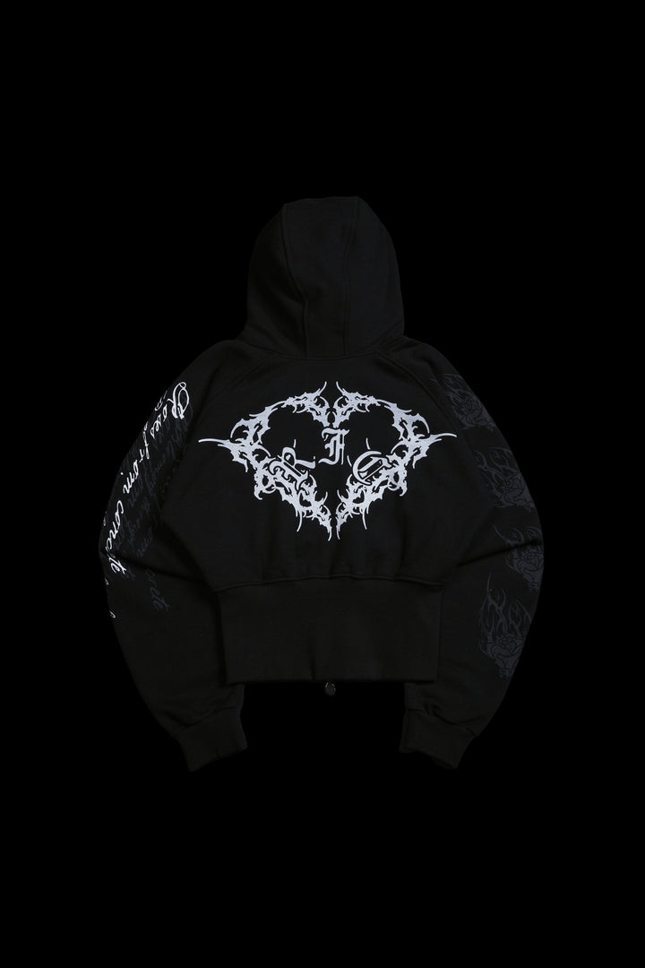 Deadly Alliance Angel Crop Fur Zip Up Hoodie in Black