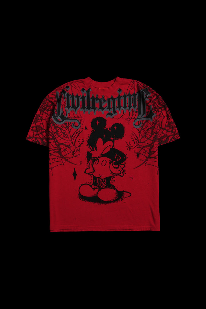 Cobweb Mickey American Classic Oversized Tee in Red
