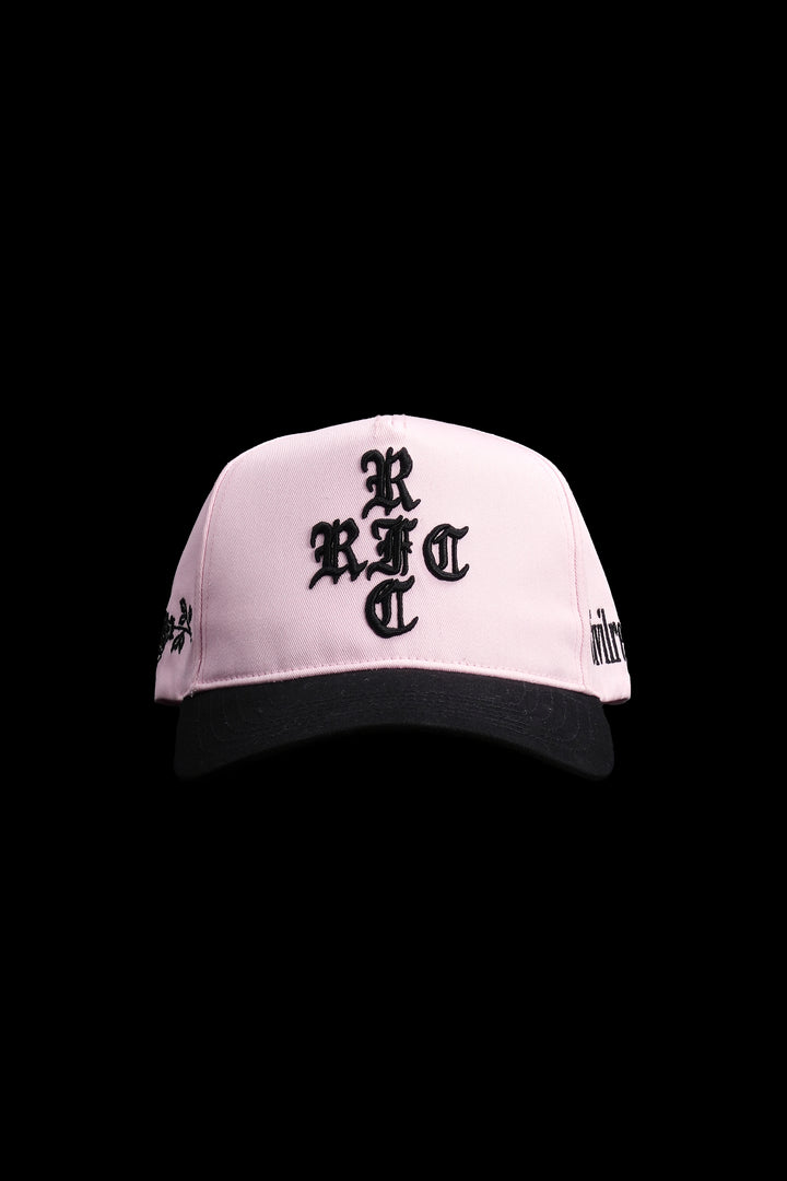 Sacred RFC Snapback Hat in Baby Pink/Black