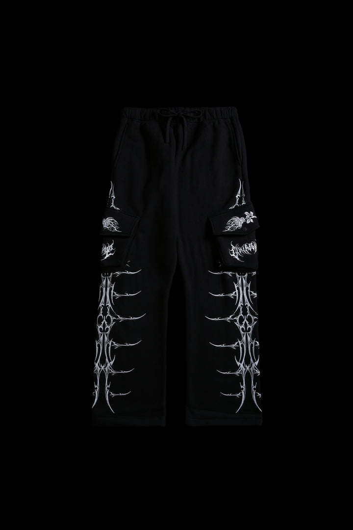 Civil Wide Leg Cargo Fleece Pants in Black