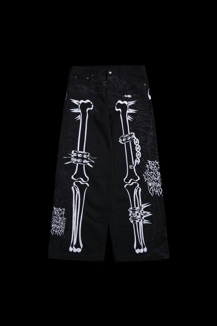 Rose Bones Raw Denim Jeans in Black