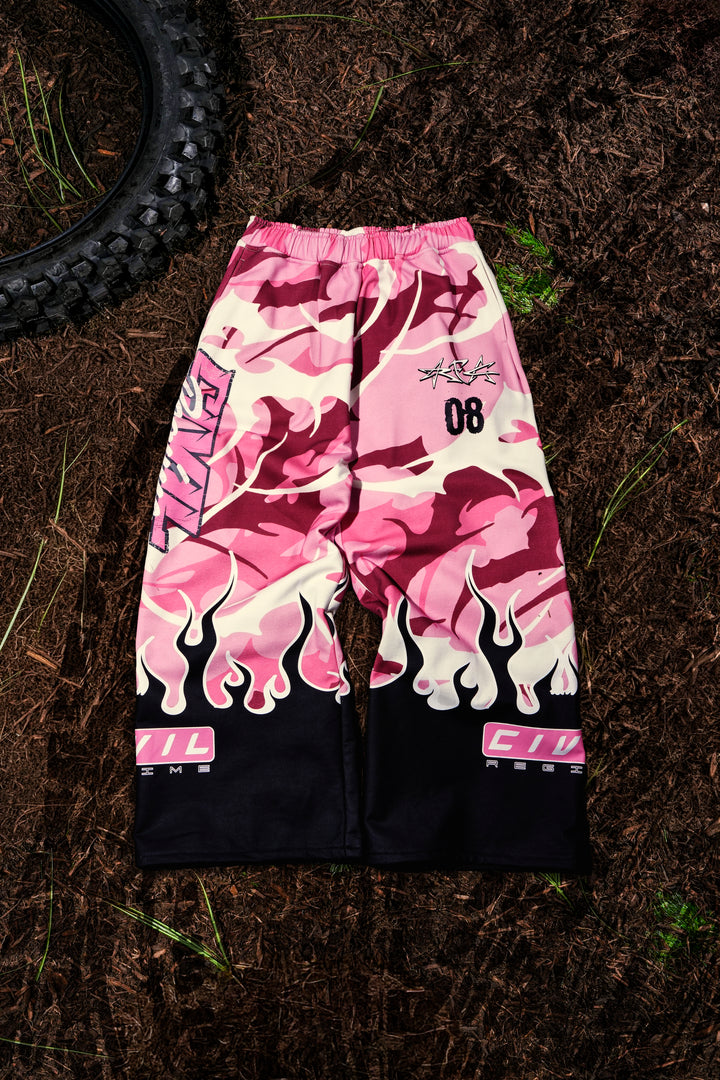 WMX Dept Civil Eternal Wide Leg Fleece Pants in Baby Pink Camo