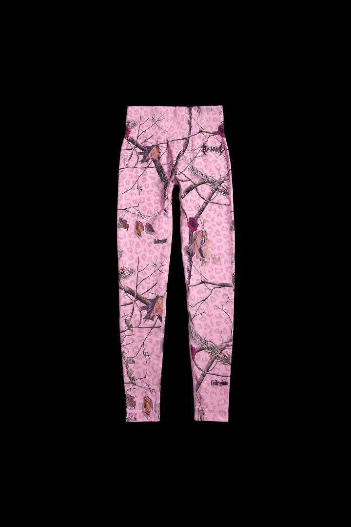 Concrete Forest Kelly Seamless Scrunch Leggings in Baby Pink Real Leopard Camo