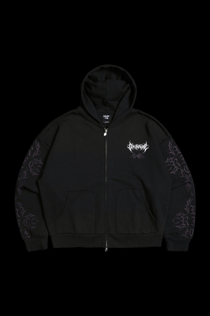 Roses In The Bloom Civil Zip Up Hoodie in Black