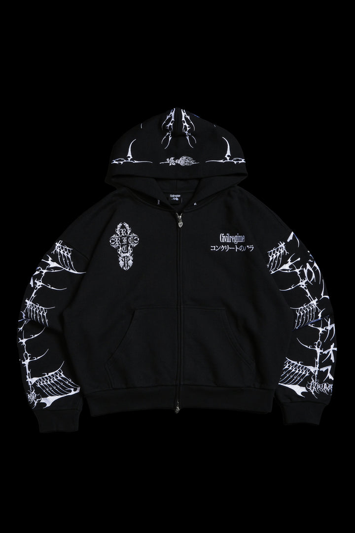 Bankai Brigade Outliers Distressed Zip Up Hoodie in Black