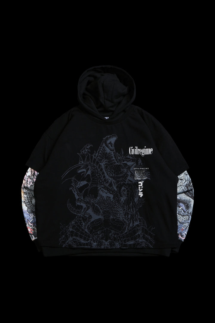 Monsters In Time Lex Double Layer Hoodie in Black/Black