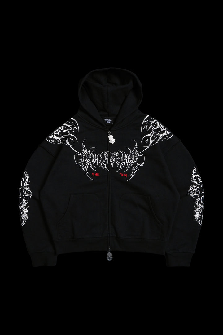Surging Through The Blossoms Outliers Distressed Zip Up Hoodie in Black/Gray