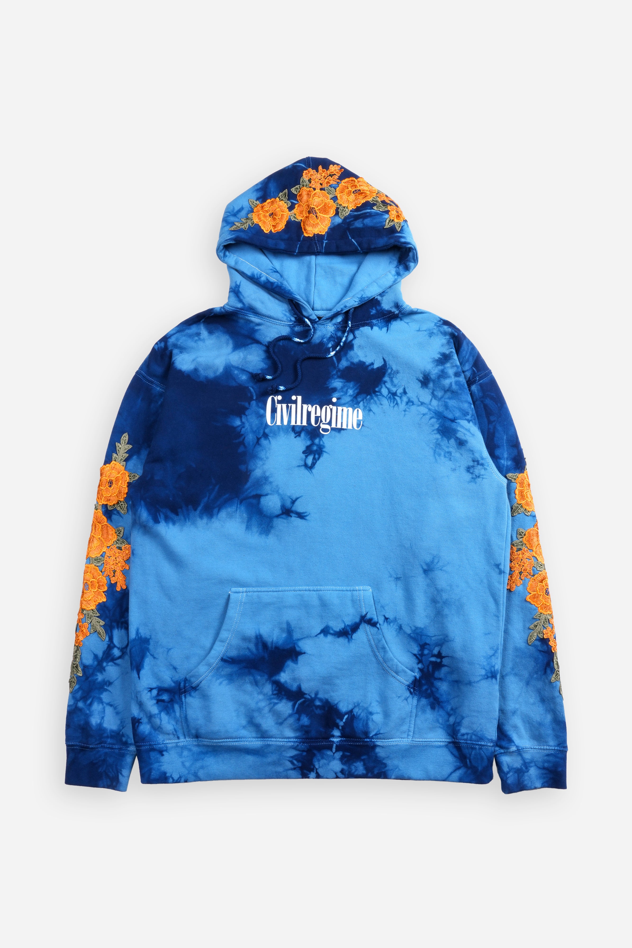 Civil Regime Orange Roses Hoodie in Baby Blue Crystal Wash