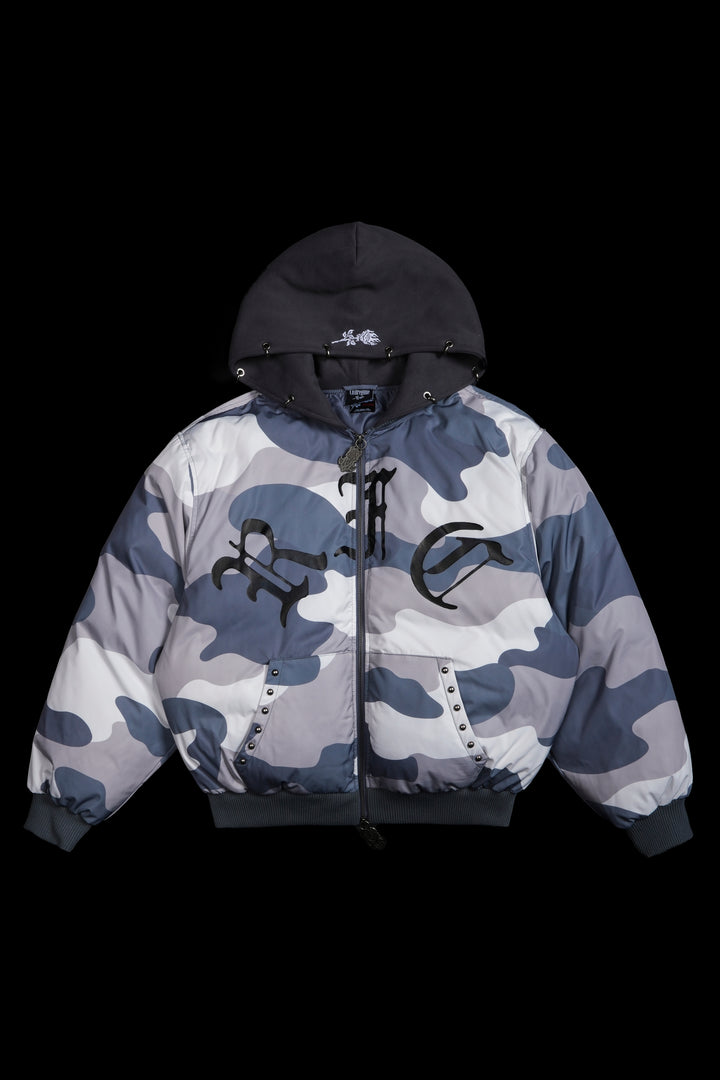 Haze Concrete Bomber Jacket in Gray White Camo/Gray
