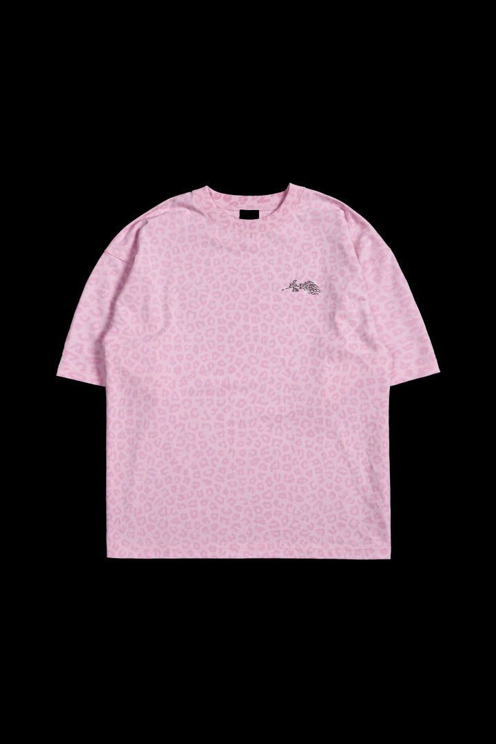 Concrete Stone 199X Oversized Tee in Baby Pink Cheetah