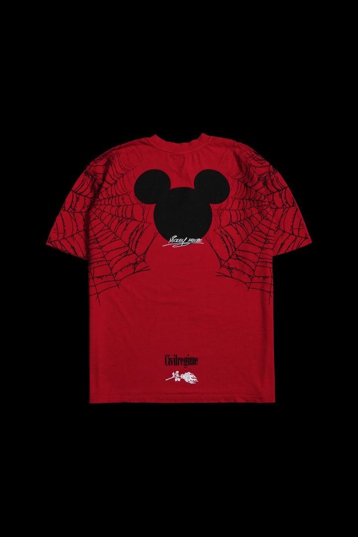 Cobweb Mickey American Classic Oversized Tee in Red