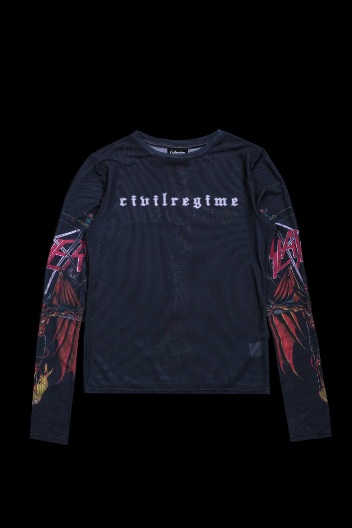Unforgiven Mesh Cropped L/S Tee in Black