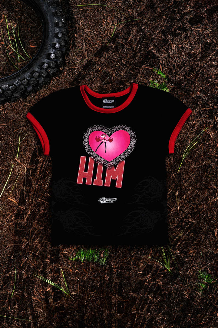 I Heart Him Baby Tee in Black/Red