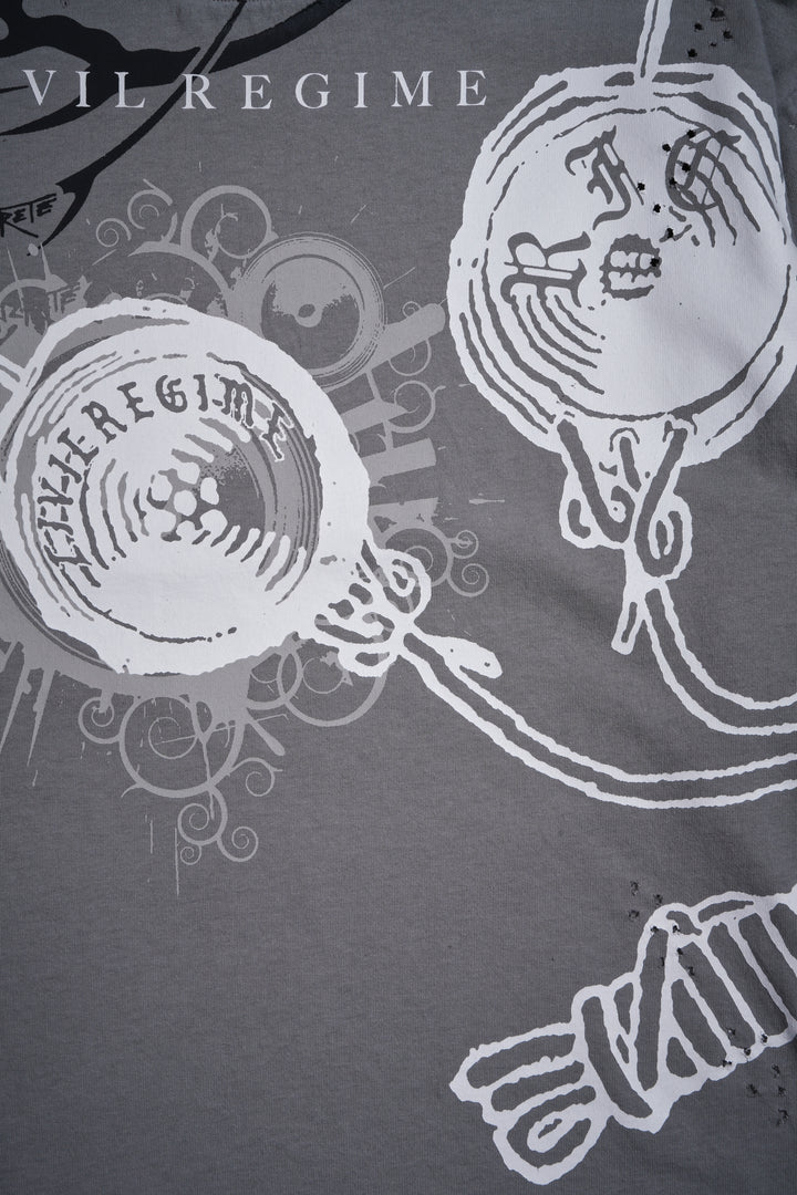 Music On, World Off Distressed Twofer in Ash Gray Stripe Black/Gray