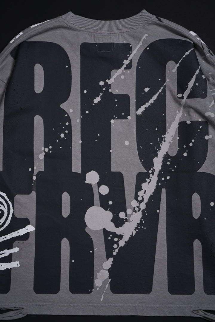 Music On, World Off Distressed Twofer in Ash Gray Stripe Black/Gray