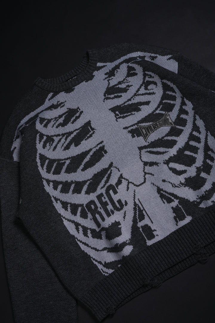 I Bite Cable Distressed Knit Sweater in Charcoal