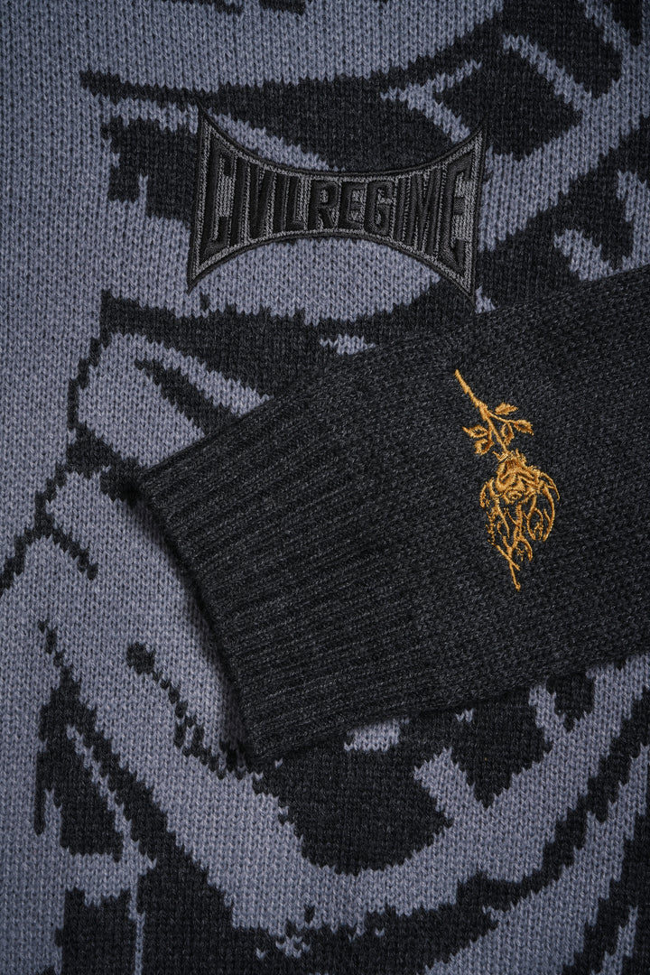 I Bite Cable Distressed Knit Sweater in Charcoal