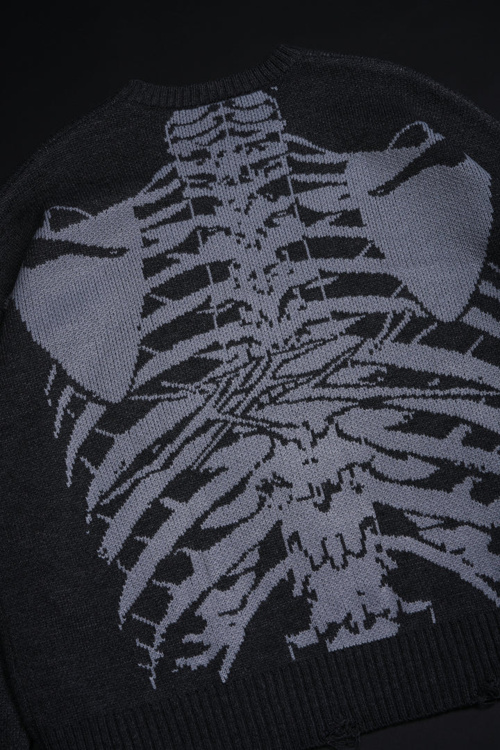 I Bite Cable Distressed Knit Sweater in Charcoal