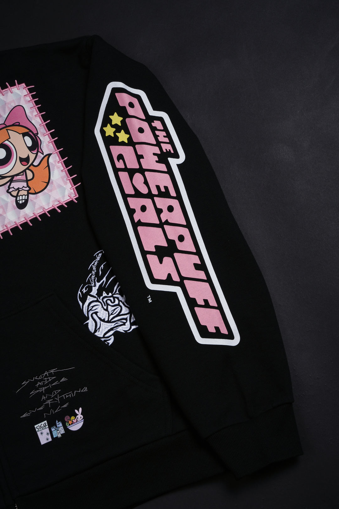 Blossom's Spirit Distressed Zip Up Hoodie in Black