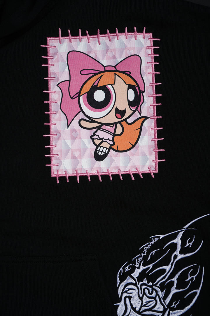 Blossom's Spirit Distressed Zip Up Hoodie in Black