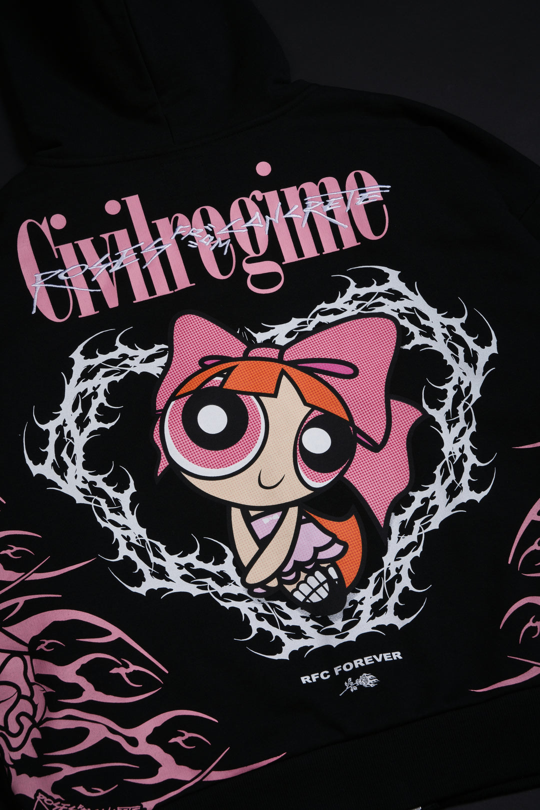 Blossom's Spirit Distressed Zip Up Hoodie in Black