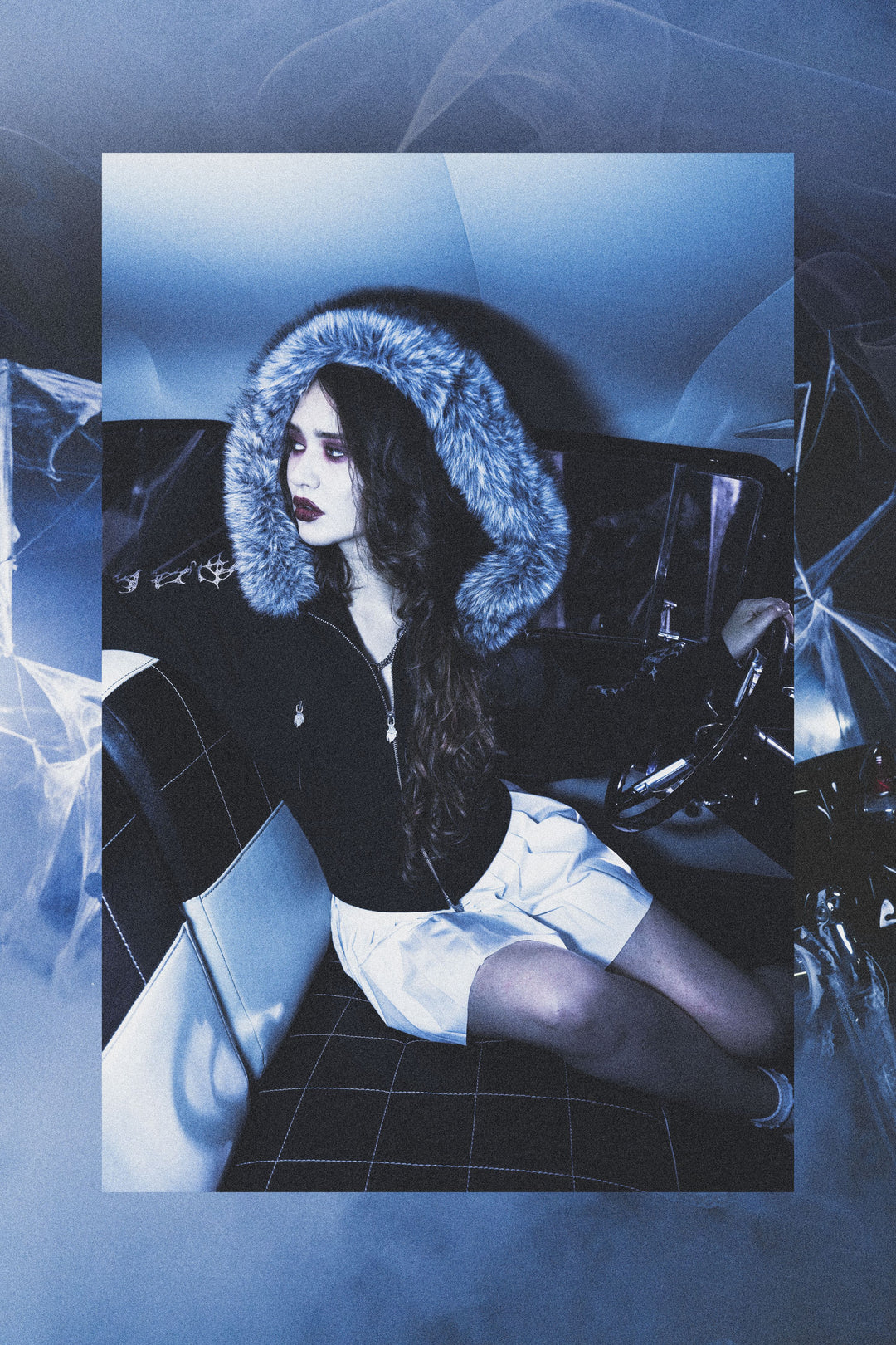 Lover's Lament Angel Cropped Fur Zip Up Hoodie in Black
