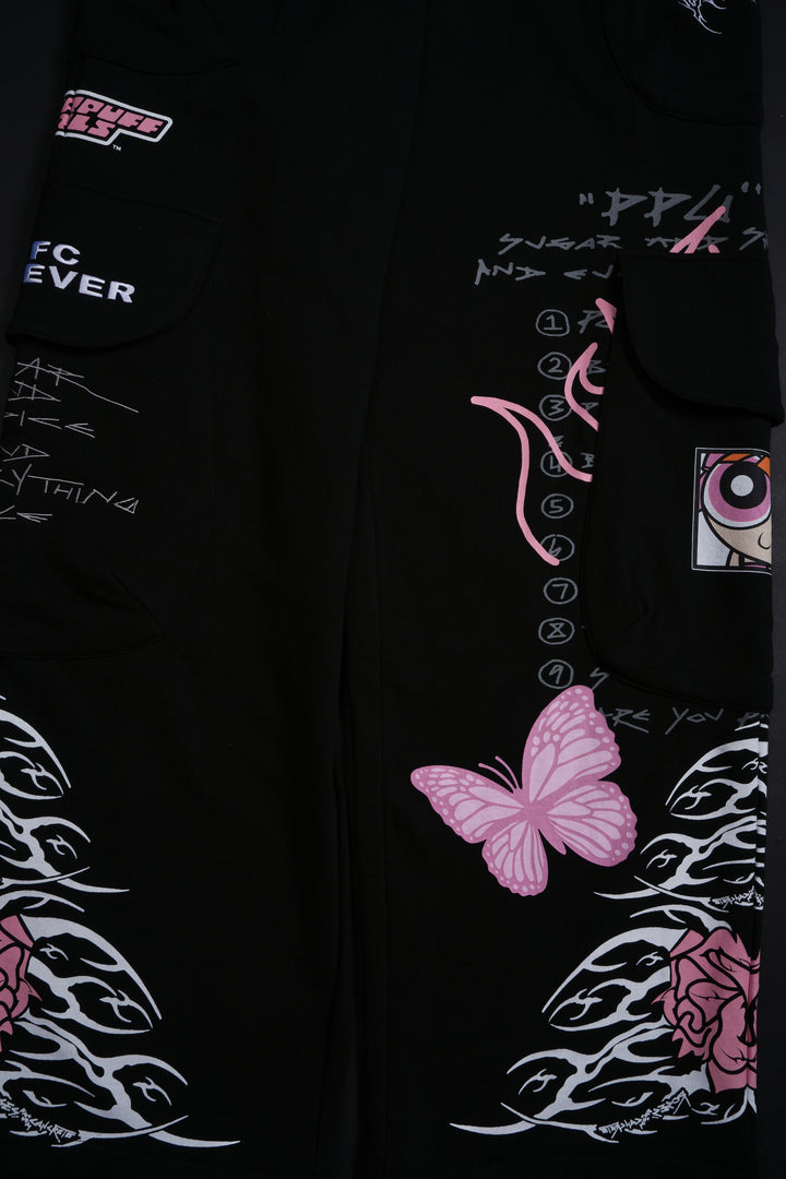 Bloom Blossom Vault Cargo Baggy Pants in Black