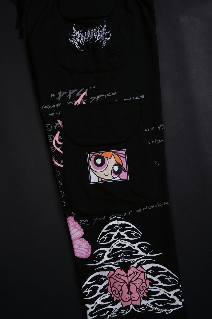 Bloom Blossom Vault Cargo Baggy Pants in Black