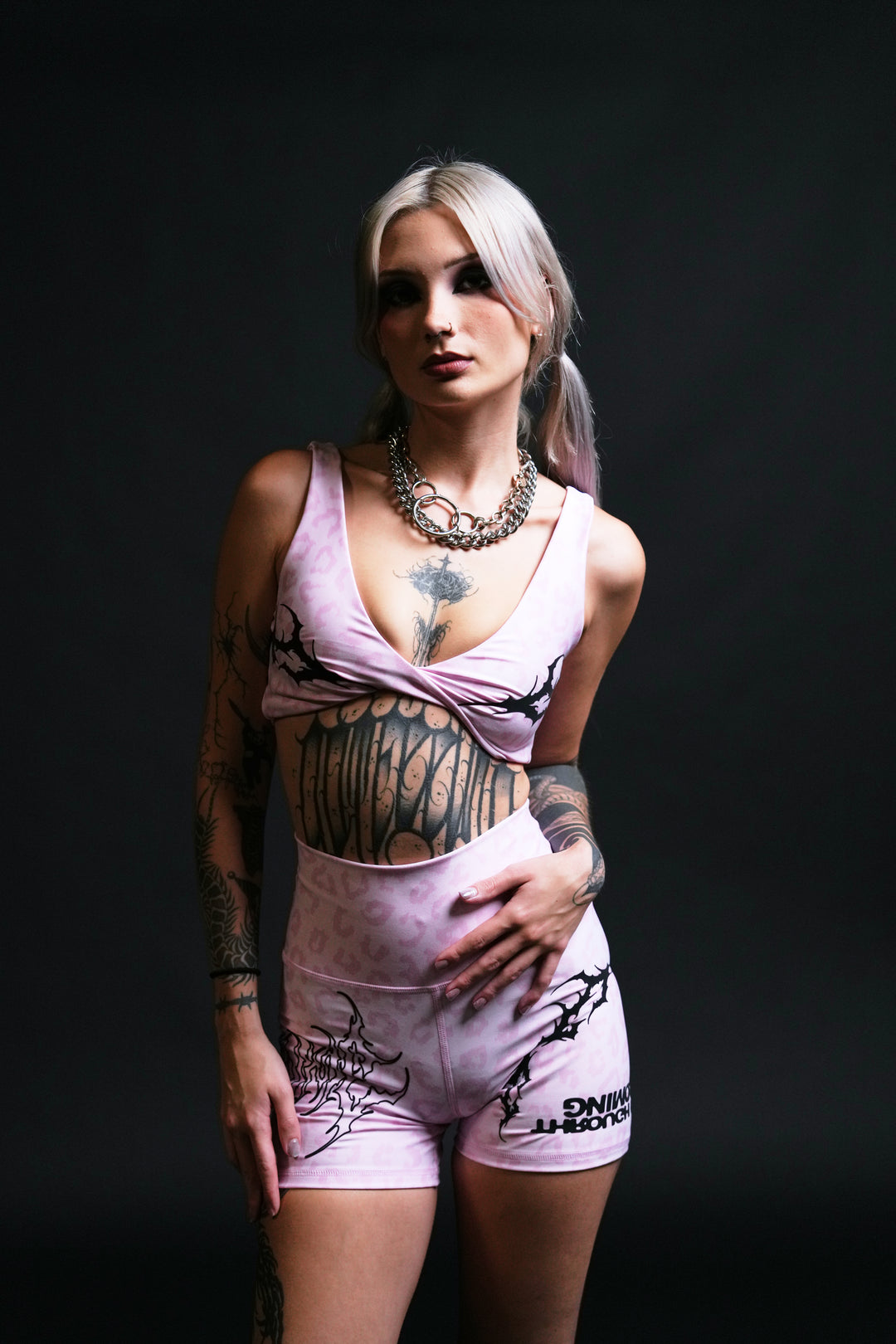 Baby Pink Twist Bra in Baby Pink Cheetah