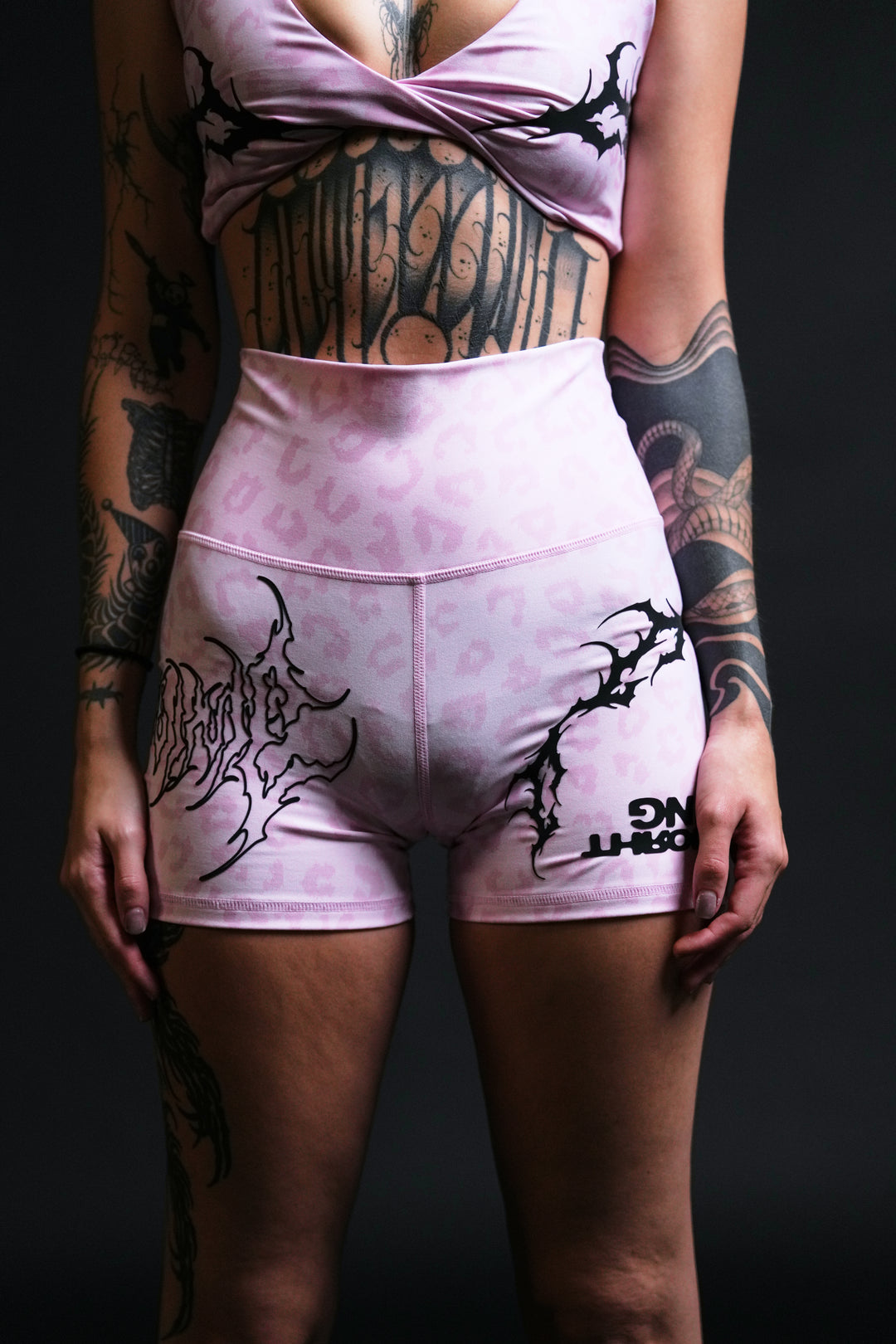 Baby Pink Energy Biker Shorts in Baby Pink Cheetah