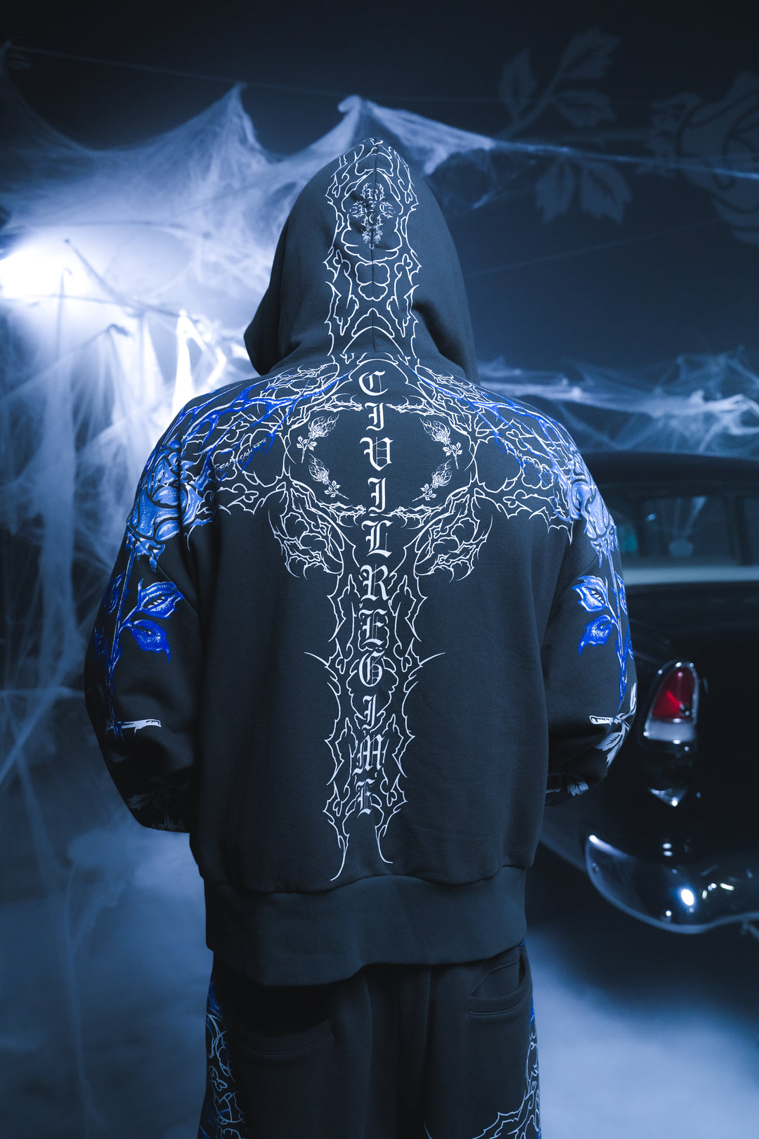 Corpse Flame Outliers Distressed Zip Up Hoodie in Charcoal