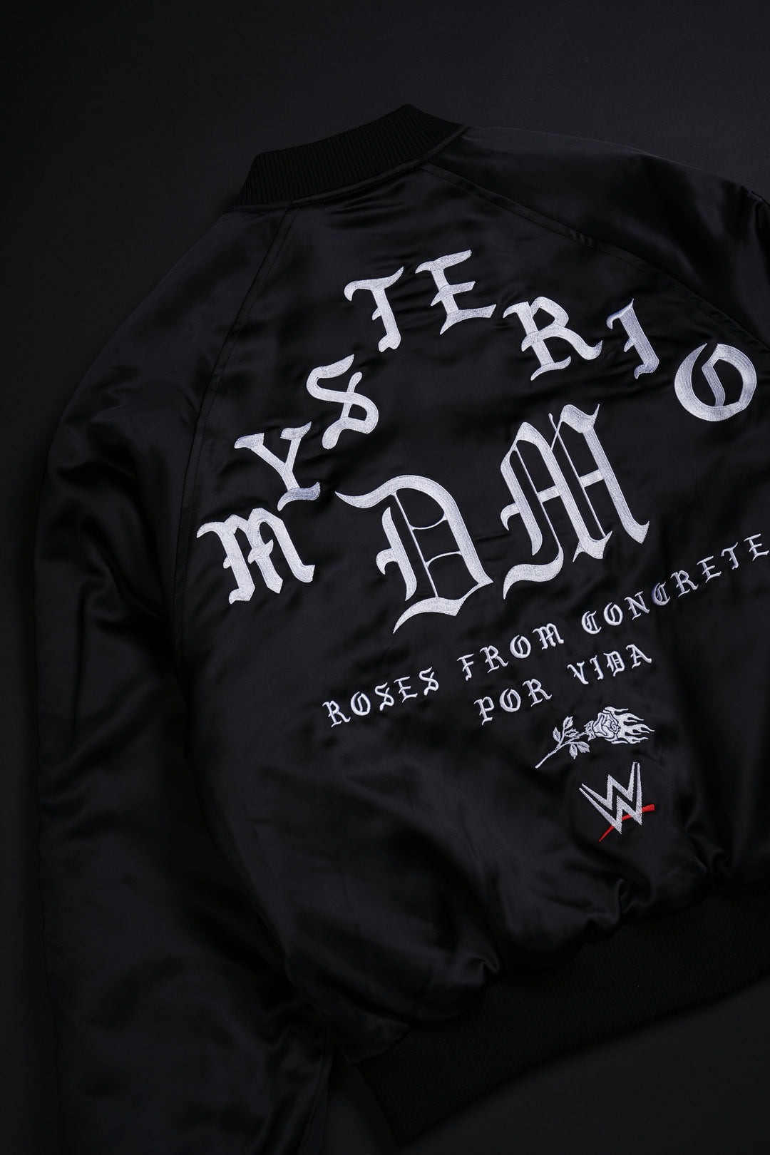 Dirty Dom Satin Bomber Zip Jacket in Black