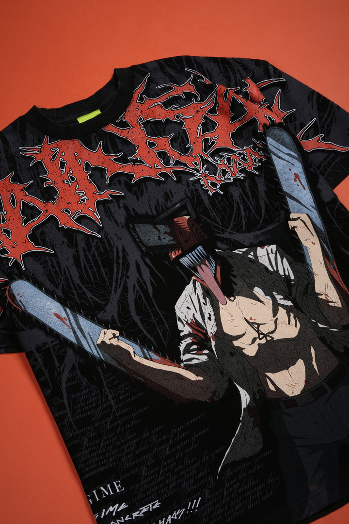 Chainsaws Chaos American Classic Oversized Tee in Vintage Black