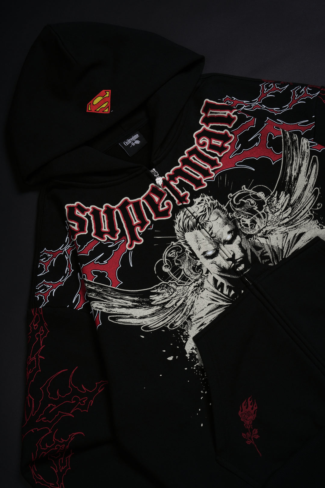 Tribal Of Steel Outliers Distressed Zip Up Hoodie in Black