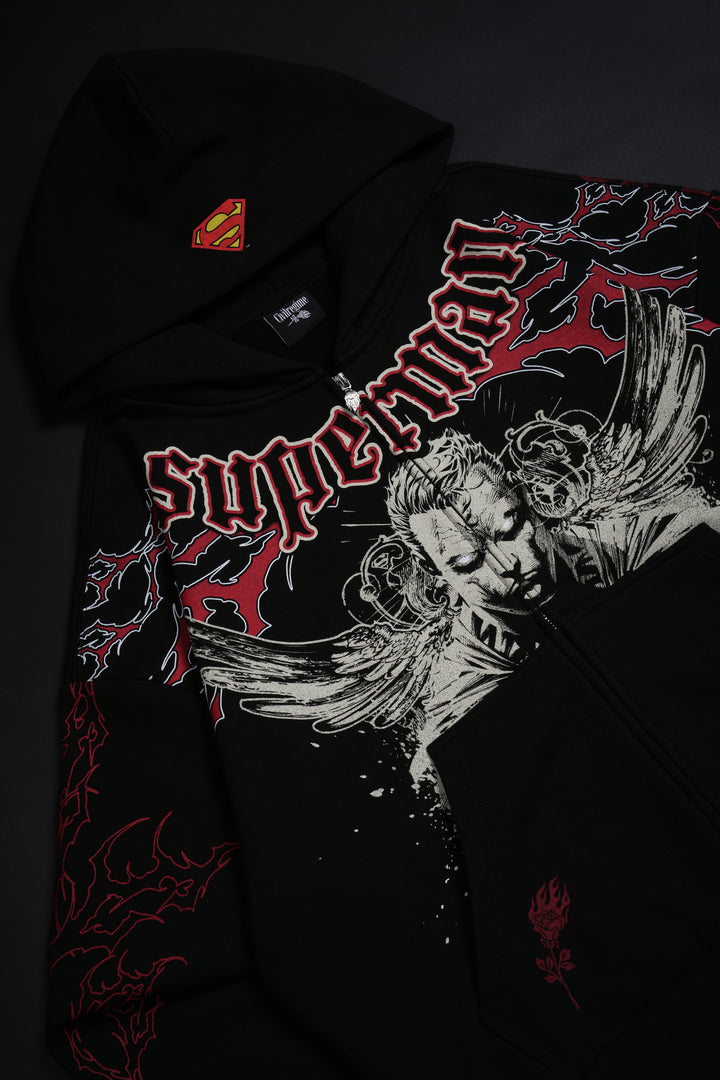 Tribal Of Steel Outliers Distressed Zip Up Hoodie in Black