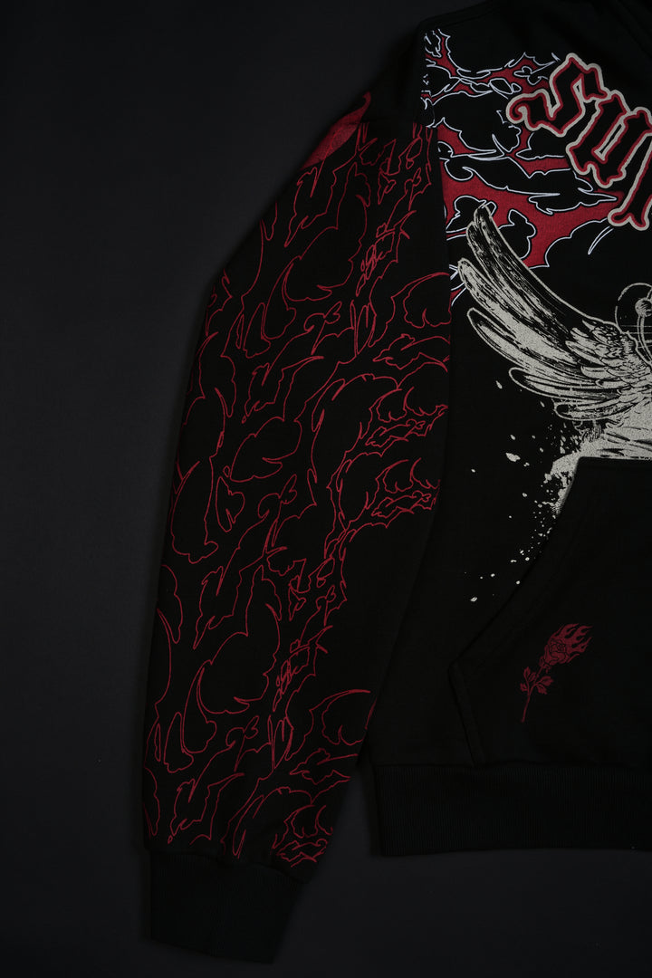 Tribal Of Steel Outliers Distressed Zip Up Hoodie in Black
