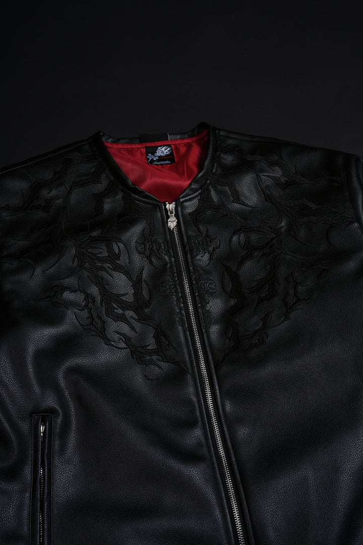 Blackthorn Hell Patch Biker Jacket in Black