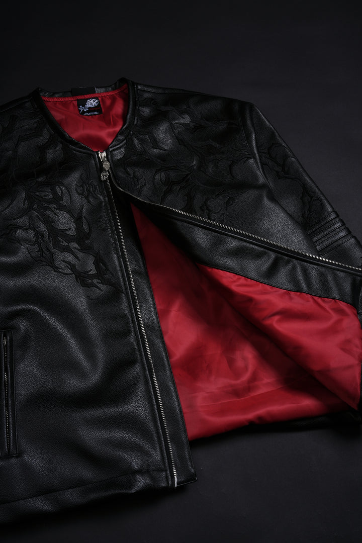 Blackthorn Hell Patch Biker Jacket in Black