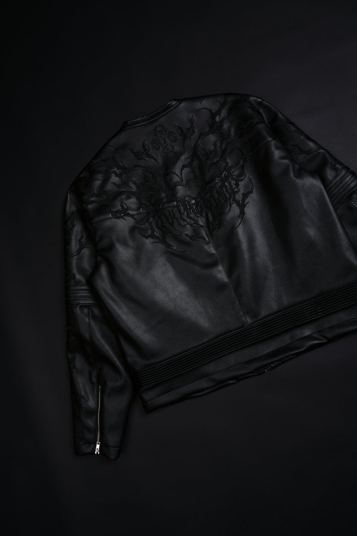 Blackthorn Hell Patch Biker Jacket in Black