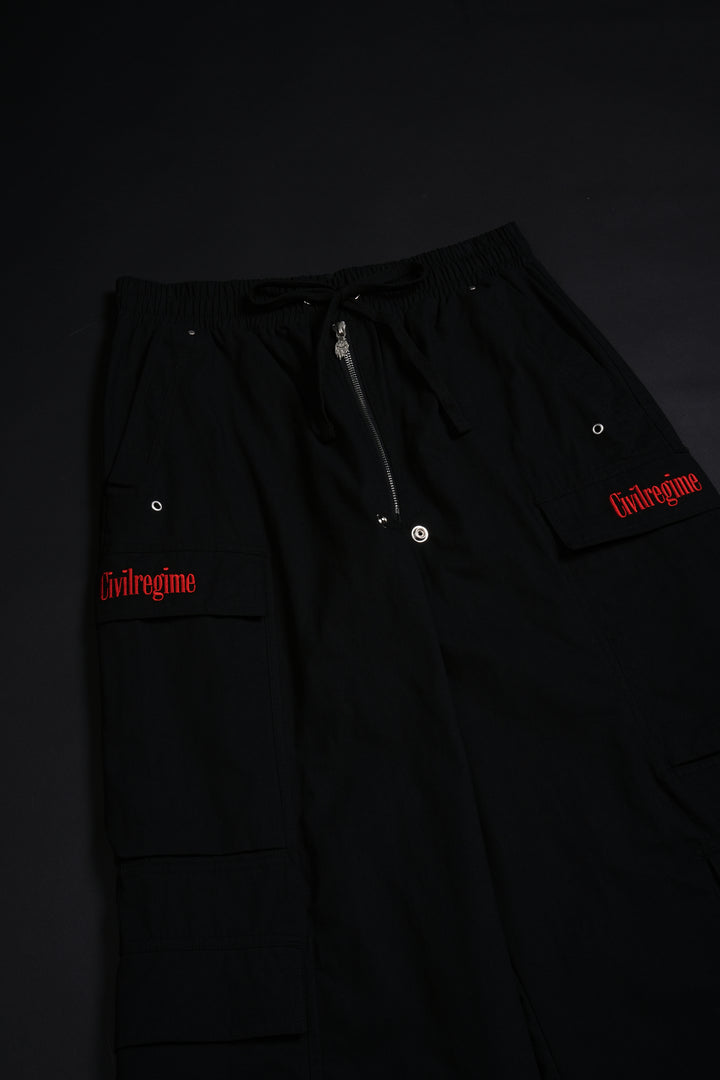 Fallen Rose Ultra Wide Leg Cargo Pants in Black