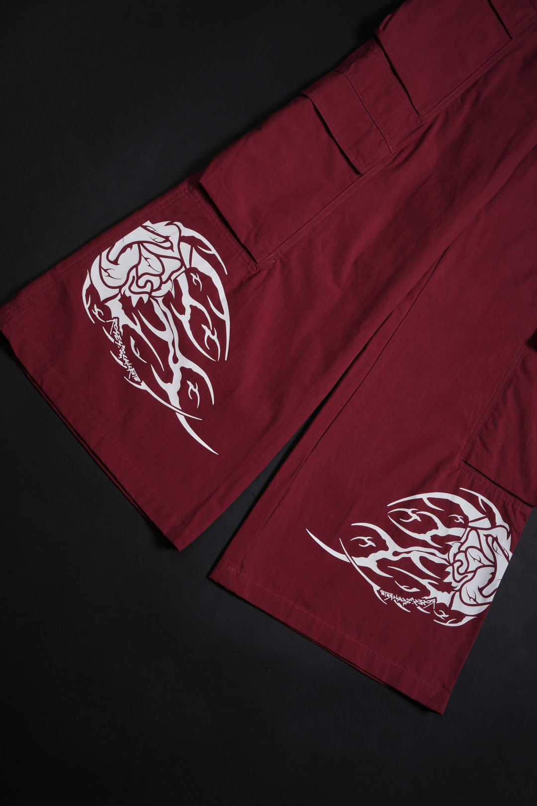 Fallen Rose Ultra Wide Leg Cargo Pants in Burgundy
