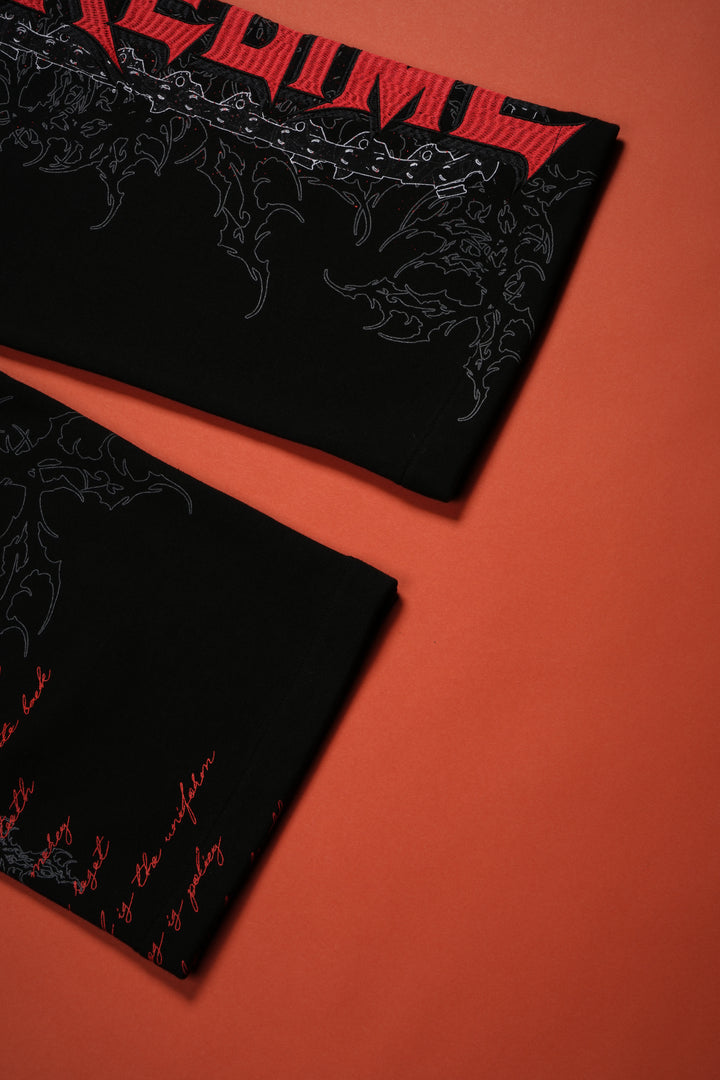 Chaos Is Policy Eternal Wide Leg Fleece Pants in Black