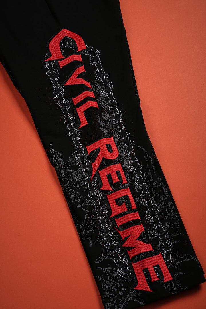 Chaos Is Policy Eternal Wide Leg Fleece Pants in Black